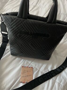 Karl Lagerfeld Black Quilted Messenger Tote